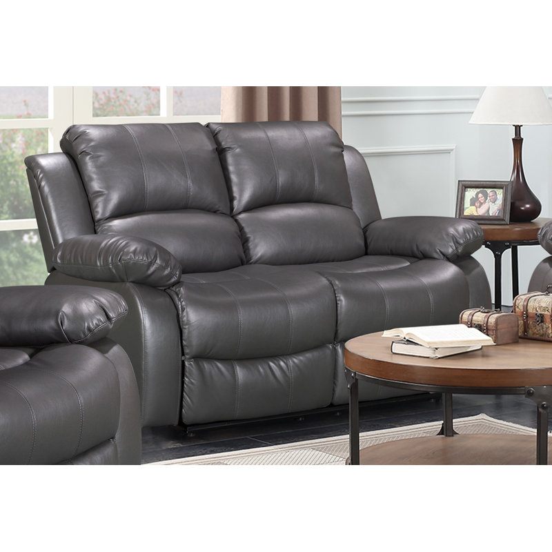 Shewmaker 3 Seater Faux Leather Reclining Sofa, Grey, 3