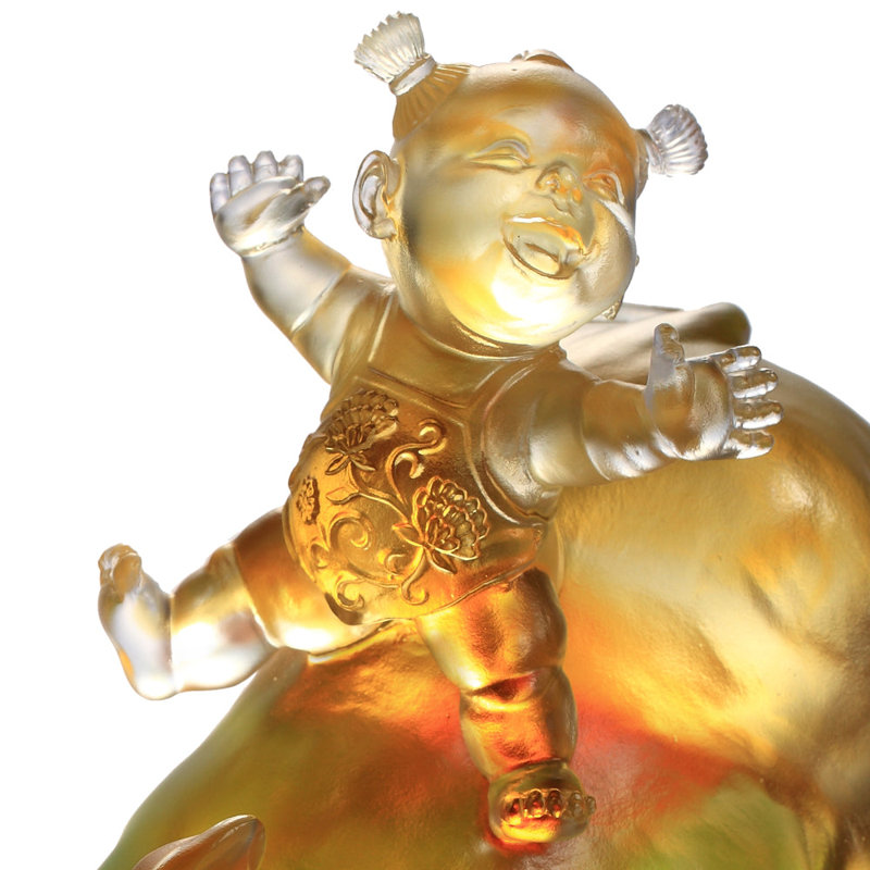 Handmade Animal, Person Figurine, Amber/Green Clear