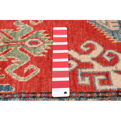 Tapis rouge / vert en laine noué à la main de conception unique 8 pi 5 po x 12 pi New Age