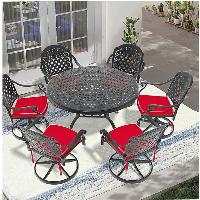 7-Piece All-Weather Cast Aluminum Dining Set, Include 6 Swivel Chairs and 48.03" Round Table With Black Frame (same sku:W1710S00314 )