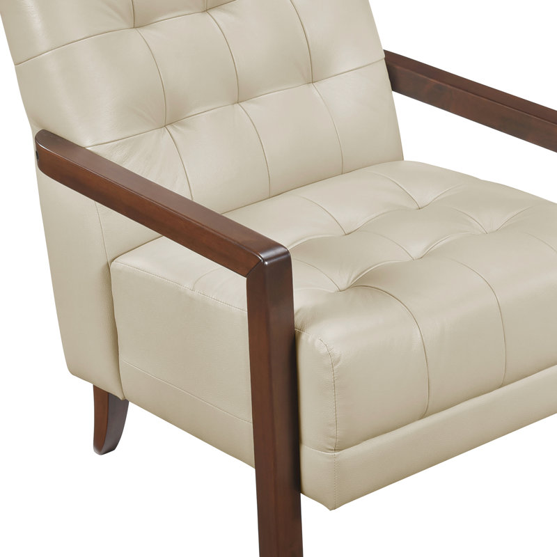 Chaise en cuir beige, structure en bois avec teinture contemporaine au fini noyer, Beige