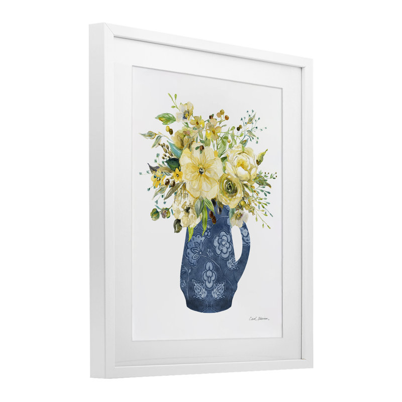 «Sunny Chinoiserie Yellow Bouquet», reproduction sous verre encadrée, design par Carol Robinson, H 16 po x l 13 po