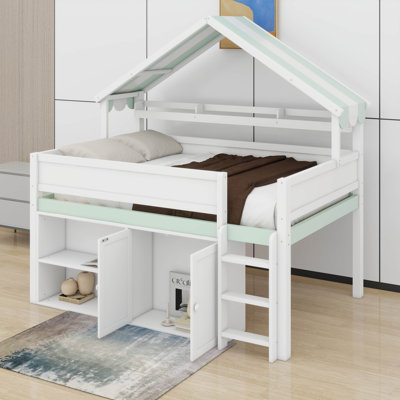 Lit mezzanine double avec toit