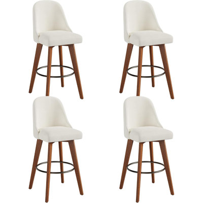 Ensemble de 2 tabourets de bar pivotants à 360°, revêtus de tissu lin, avec dossier et pieds en bois, hauteur d'assise de 66 cm (26 pouces), idéal pour un îlot de cuisine. Couleur : lin sable.