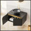 Meuble-lavabo flottant mural de 30 pouces avec rangement en contreplaqué, portes doubles en sergé et plateau en pierre frittée noire, vasque en céramique noire-355701609