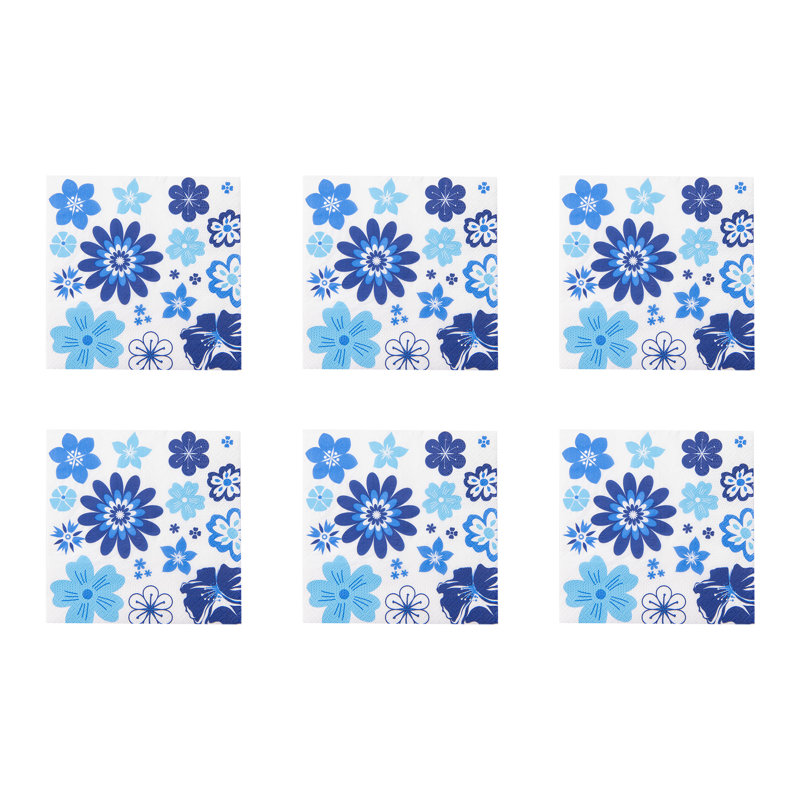 Paquet de 20 serviettes de table à 3 plis à motif floral bleu - ensemble de 6