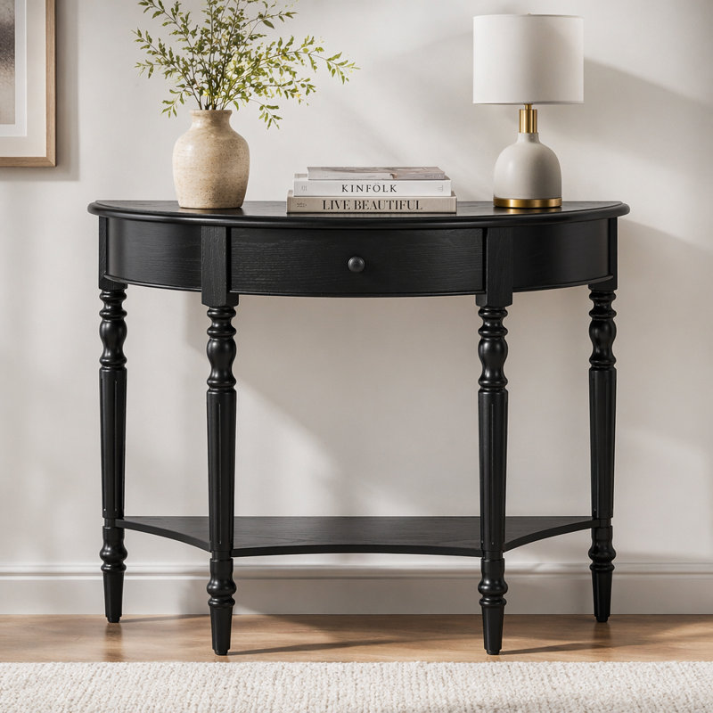 Console Trexm Farmhouse avec tiroir et tablette rustique, Black, Black, Black