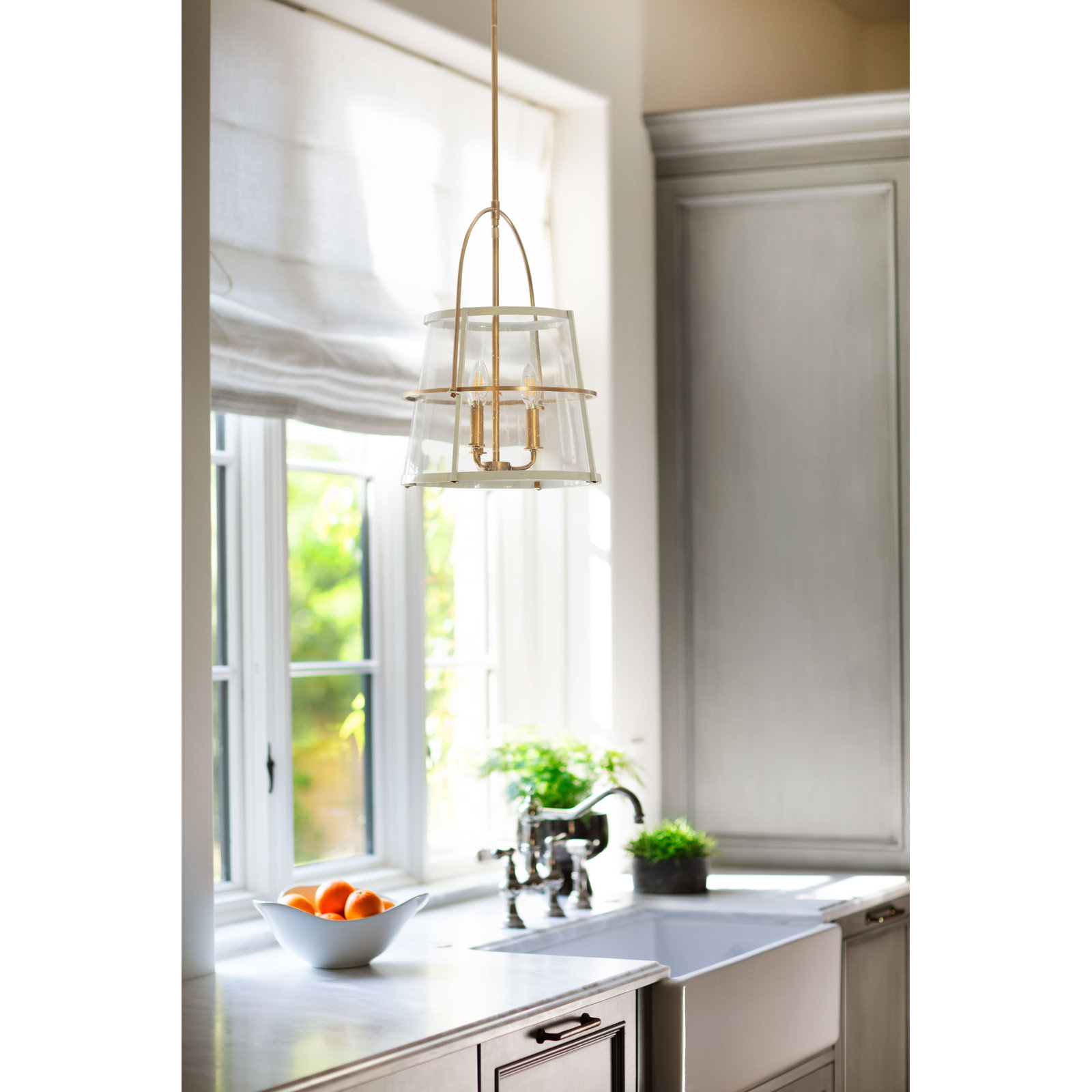 Eralia 3 Light Glass Dimmable Pendant, Heritage Brass/Polished White