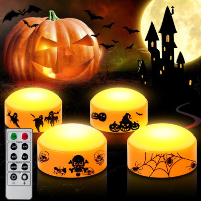 4 PCS Halloween LED Pumpkin Lights with Timer and Remote, Battery Operated Jack-O-Lantern Orange Light for Halloween Decor, Flameless Candles for Pumpkin Decoration