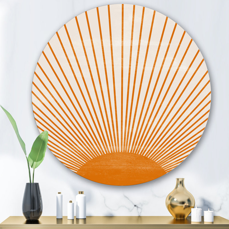 «Orange Sun Print III», art mural rond en métal de style Mid-Century, H 29 po x l 29 po x P 1 po