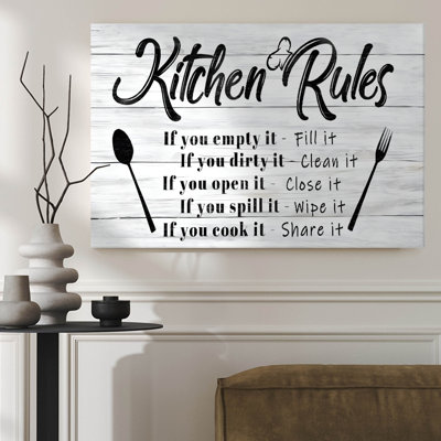 1Pc Framed Canvas Poster Print Kitchen Rules poster: Bold text on wood background, Black and white rustic art style. Wall Art Decor, Perfect for Room Decor Living Room Bedroom Office Kitchen Bathroom Home Decor, Ideal Home Wall Decoration Gift