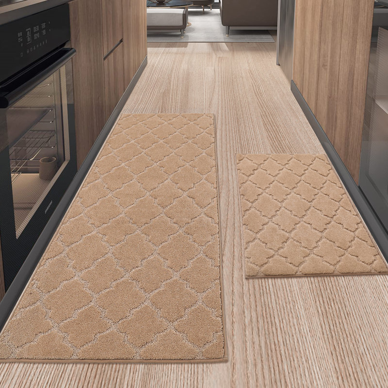 Muhd Kitchen Mat Set of 2, Beige, Rectangle 1'8" x 2'6"+ 1'8" x 4'