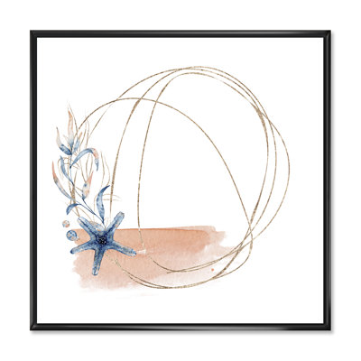 " Golden Frame With Starfish " Watercolor and Acrylic Print