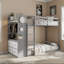 Lit superposé simple avec 4 tiroirs de rangement, rail suspendu, bande lumineuse et tablettes intégrées et 2 panneaux perforés, gris, 3 couleurs disponibles-637360393