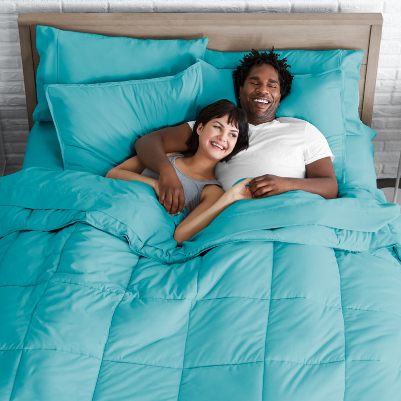 Modern & Contemporary Comforter, Twin Extra Long Comforter + Pillowcases, Aqua/Aqua
