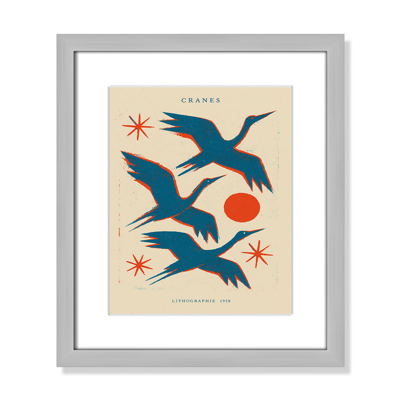 «Cranes» par Treechild, 13'' W x 15'' H, Matted Print, Matte Silver