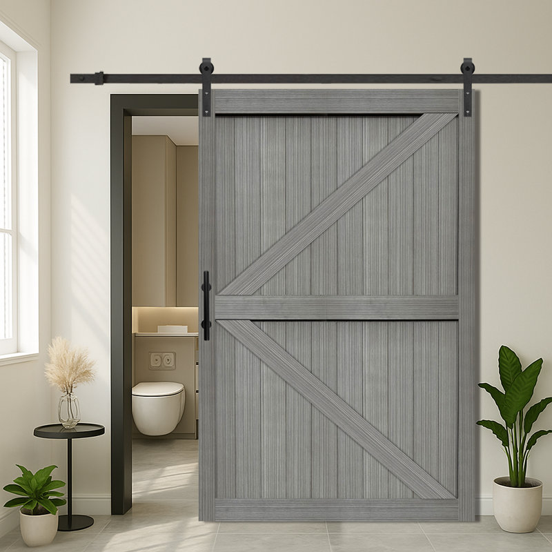 Porte de grange en panneau de fibres à densité moyenne facile à assembler - Dalle solide recouverte d'une surface en PVC imperméable avec trousse de quincaillerie