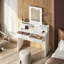 Dressing Table With Mirror, 4 Drawers Makeup Vanity With 3 Colors LED Light & Jewelry Storage Shelves-1544398023