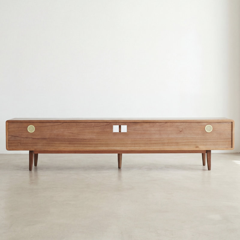 Fjord 79"W Solid Oak TV Stand with Fluted Glass Doors, 17.72"H x 78.74"L x 13.78"W, Brown Oak