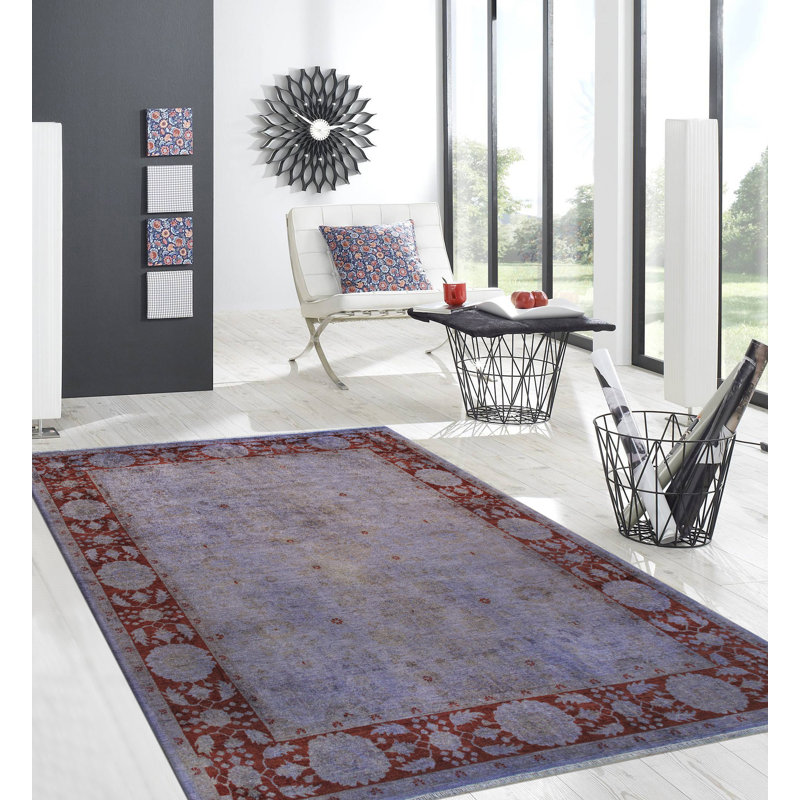 Tapis mauve / rouge en laine noué à la main, Rectangulaire : 9 pi 3 po x 12 pi 4 po