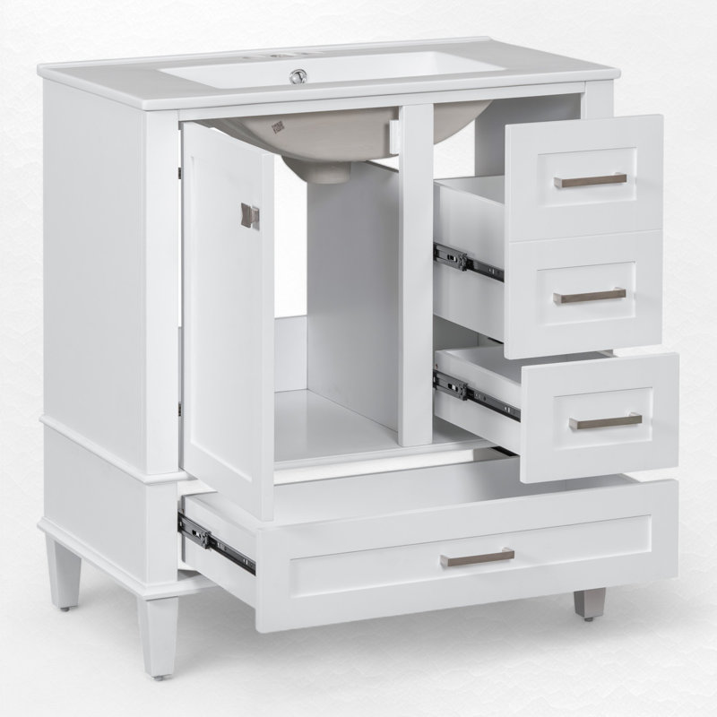 Megghan 30.03'' Single Bathroom Vanity with Ceramic Top, White