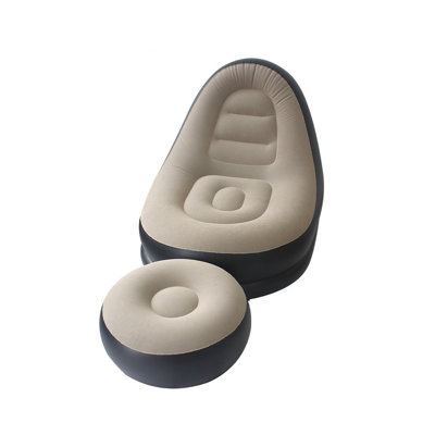 Canapé-lit gonflable pliable floqué avec repose-pieds, chaise longue gonflable portative légère, canapé de loisirs confortable pour la détente intérieure et le pique-nique en plein air