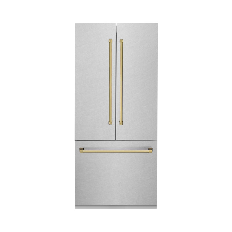 ZLINE 36 in. Built-In Refrigerator w/ Water Dispenser & Ice Maker, Gold, Satin Stainless Steel