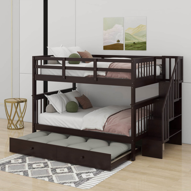 Full Over Full Bunk Bed With Trundle, Espresso