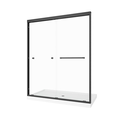 Porte de douche coulissante double à double dérivation, largeur de 55 à 60 po, hauteur de 72 po, noir mat, cadre en aluminium, verre trempé de 6 mm, preuve de nano, conception américaine minimaliste pour la finition noire de la salle de bain