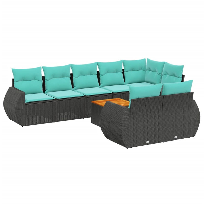  Ensemble de canapé de patio 9 pièces avec coussins en rotin de polyester noir