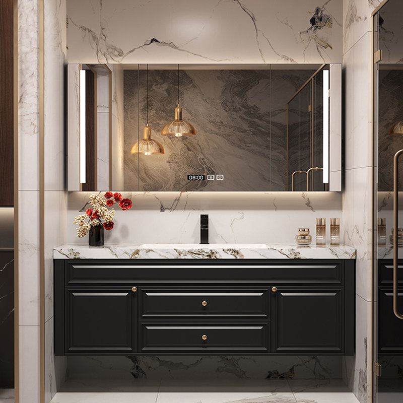 American light luxury retro style bathroom cabinet, H 19,69 po x l 55,12 po x P 21,65 po, Noir