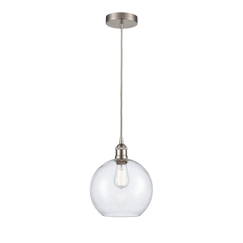 Luminaire suspendu simple à 1 lumière Ralph, H 17,38 po x l 13,75 po x P 13,75 po, Transparent, Nickel satiné brossé
