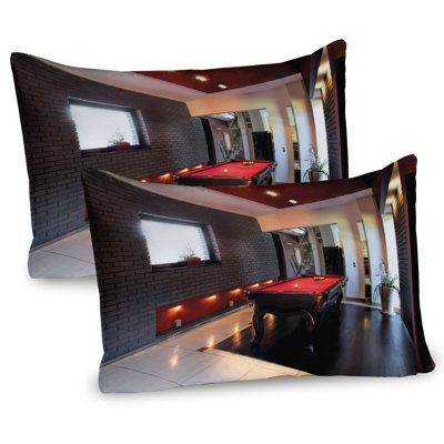 Ambesonne Modern Pillow Sham 2 Pack Pool Game Snooker Table Red Brown White