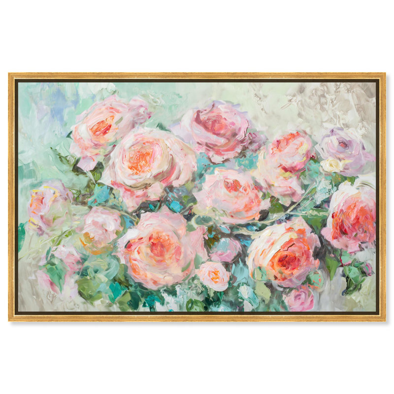 Art mural floral sur toile, , H 25 po x l 37 po, Cadre flottant doré