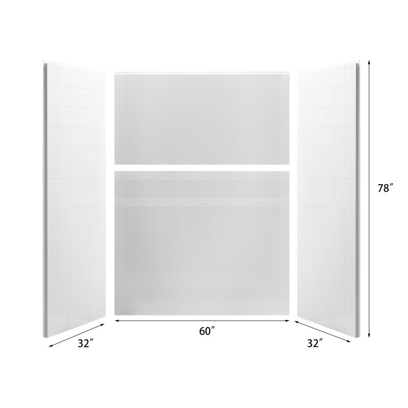 60"L 32"W 78"H Solid Surface Shower Wall Panel 4-piece Direct-to-stud Shower Wall Kit Combo In White