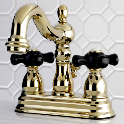 Kingston Brass Duchess Two-Handle 3-Hole Deck Mount 4" Centerset Bathroom Faucet with Brass Pop-Up
