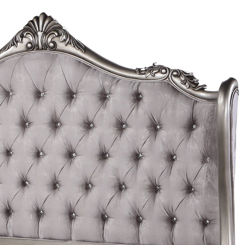 Velours Ariane et finition platine antique, Gris, Grand lit