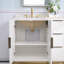 Meuble-lavabo en bois massif H 35 po x l 36 po avec comptoir en quartz blanc Carrera résistant aux taches et lavabo simple-524384785