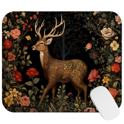 Animals William Morris Deer Pattern III Cottage Gaming Cute Office Laptop Desk Pad Gift Mat Square Rectangle Non-Slip Mousepad