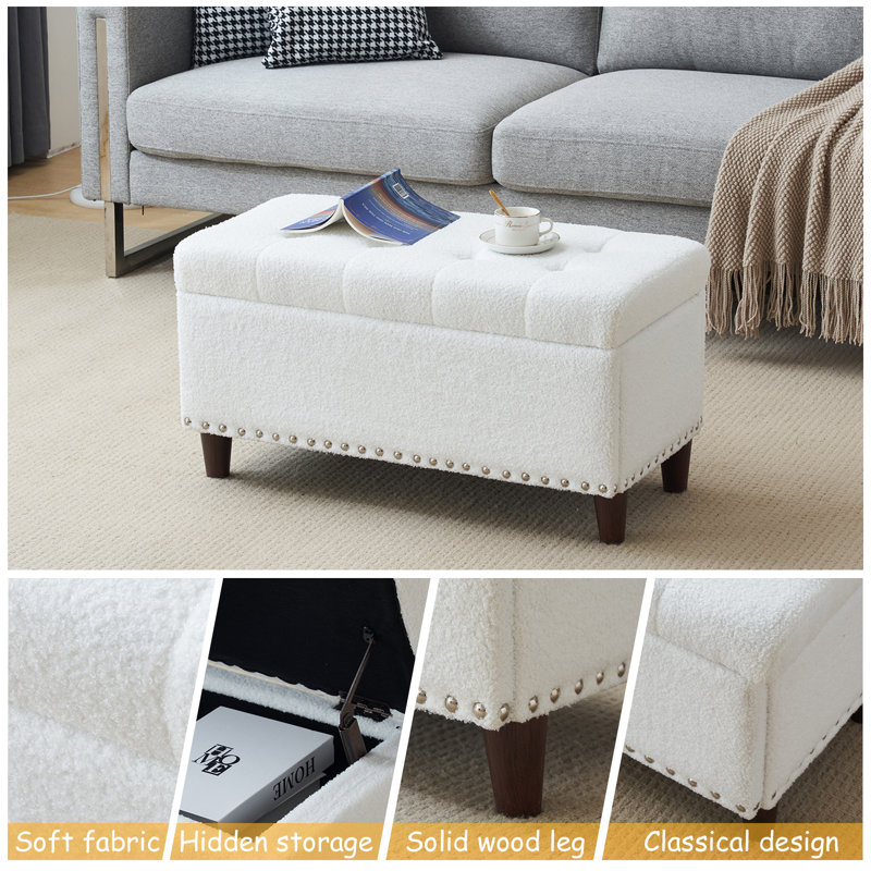 Repose-pieds avec rangement Gagny, Fausse fourrure beige