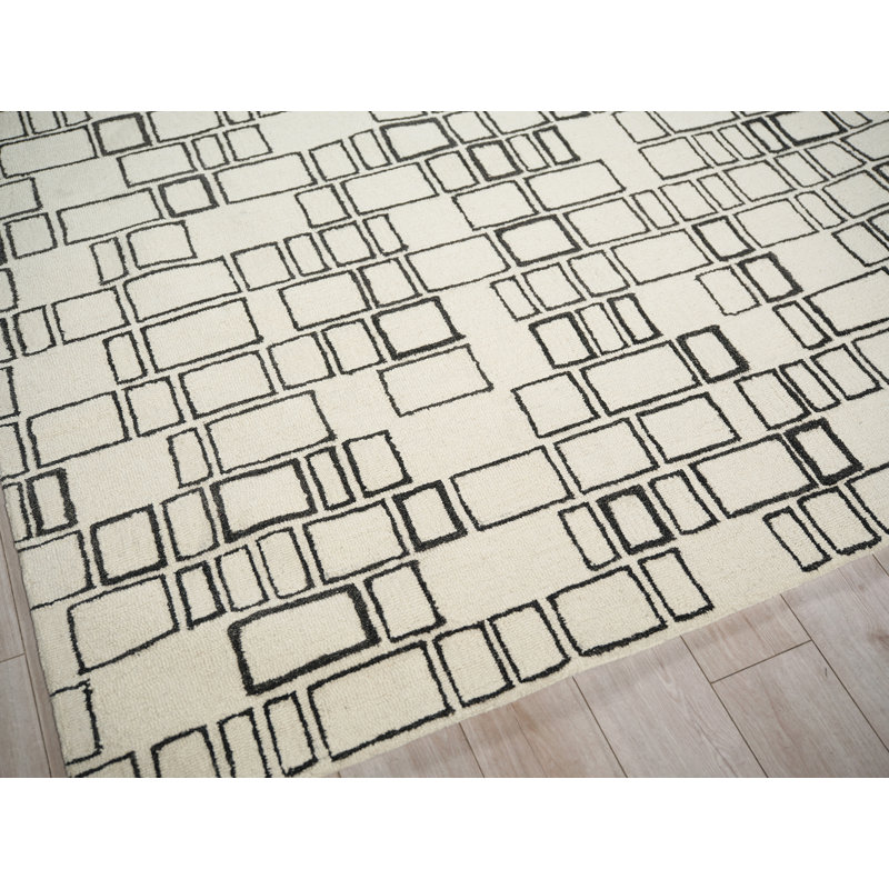 Soho Hand Tufted Wool Abstract Area Rug in Ivory/Black, Rectangle 14' x 18'
