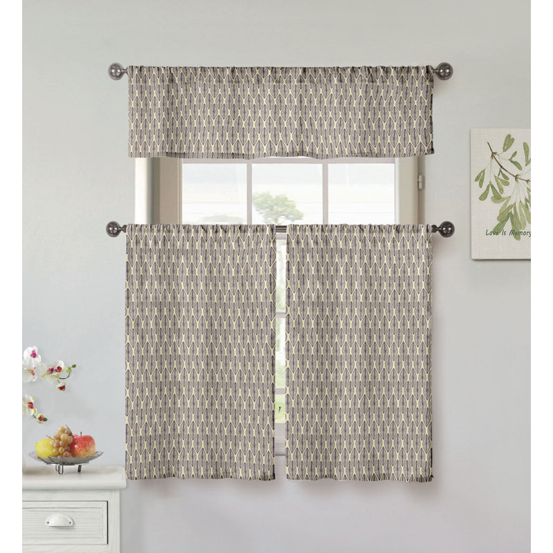 Rideau de cuisine en coton géométrique sur mesure 58 ", Naturel