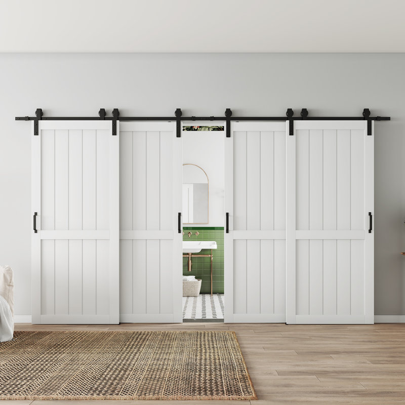 Double Bypass Double Barn Door Sliding Interior Door With Hardware Unfinished Sliding Door(4 panel), 129" x 84"