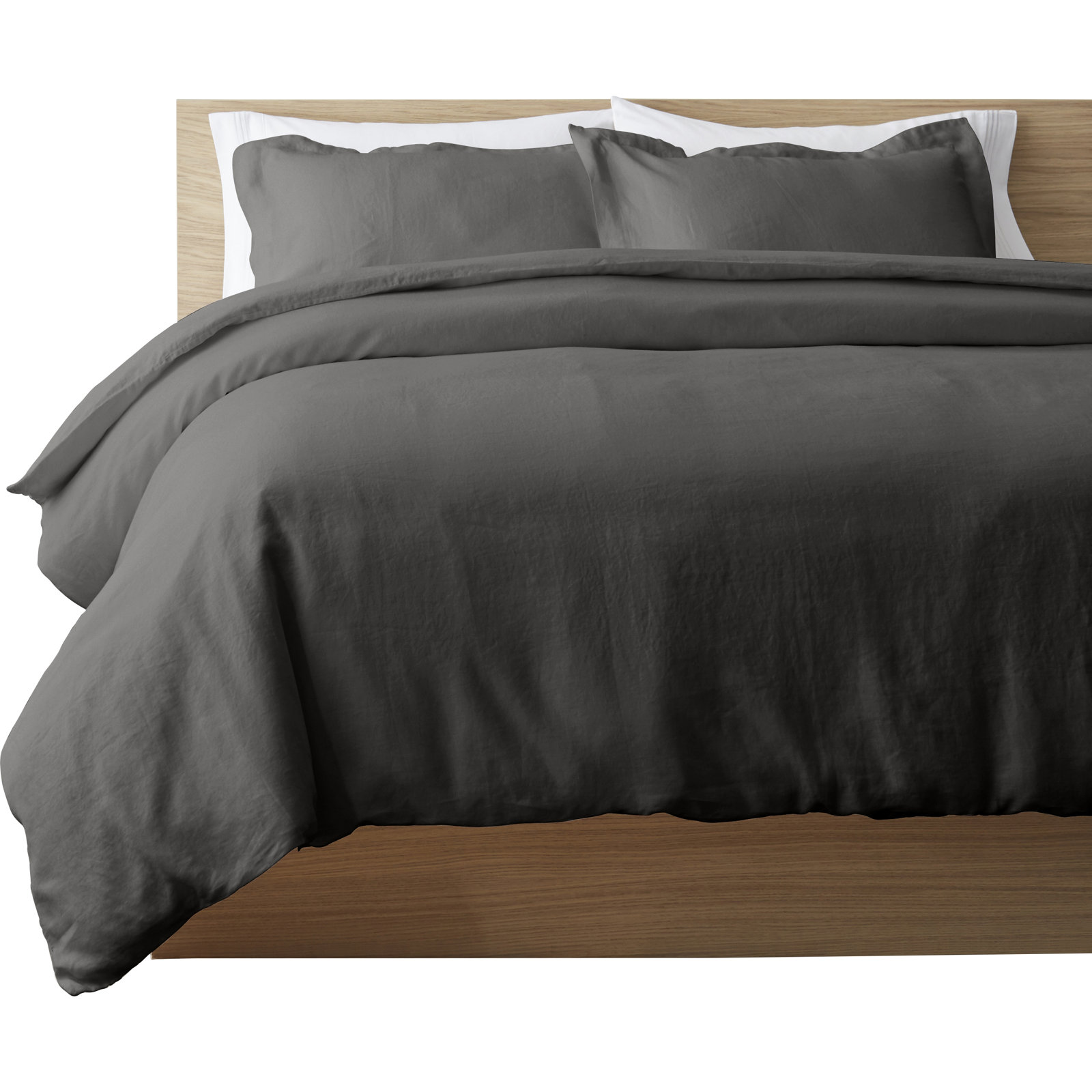 Frazier Modern & Contemporary 100% Linen Duvet Cover, Slate Gray, King Duvet Cover + 2 King Shams