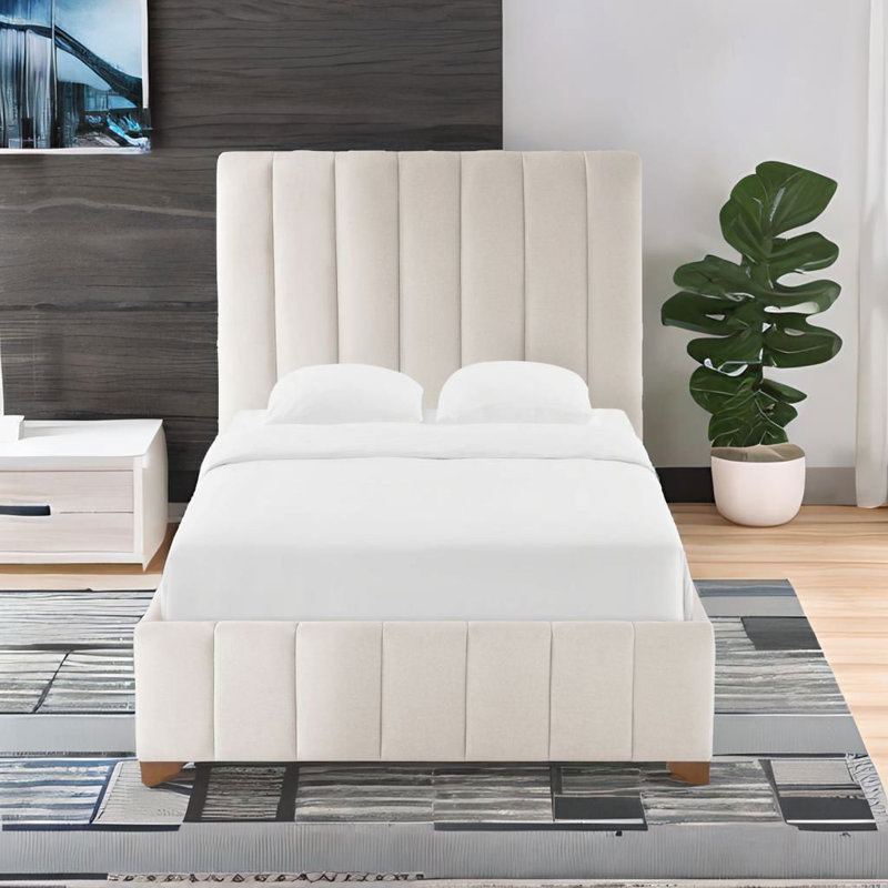 Lit plateforme tapissier Chamlee, Blanc, Simple