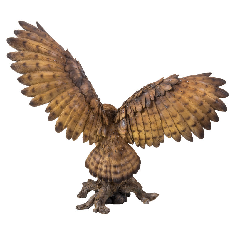 Barn Owl on Stump with Open Wings Polyresin Statue