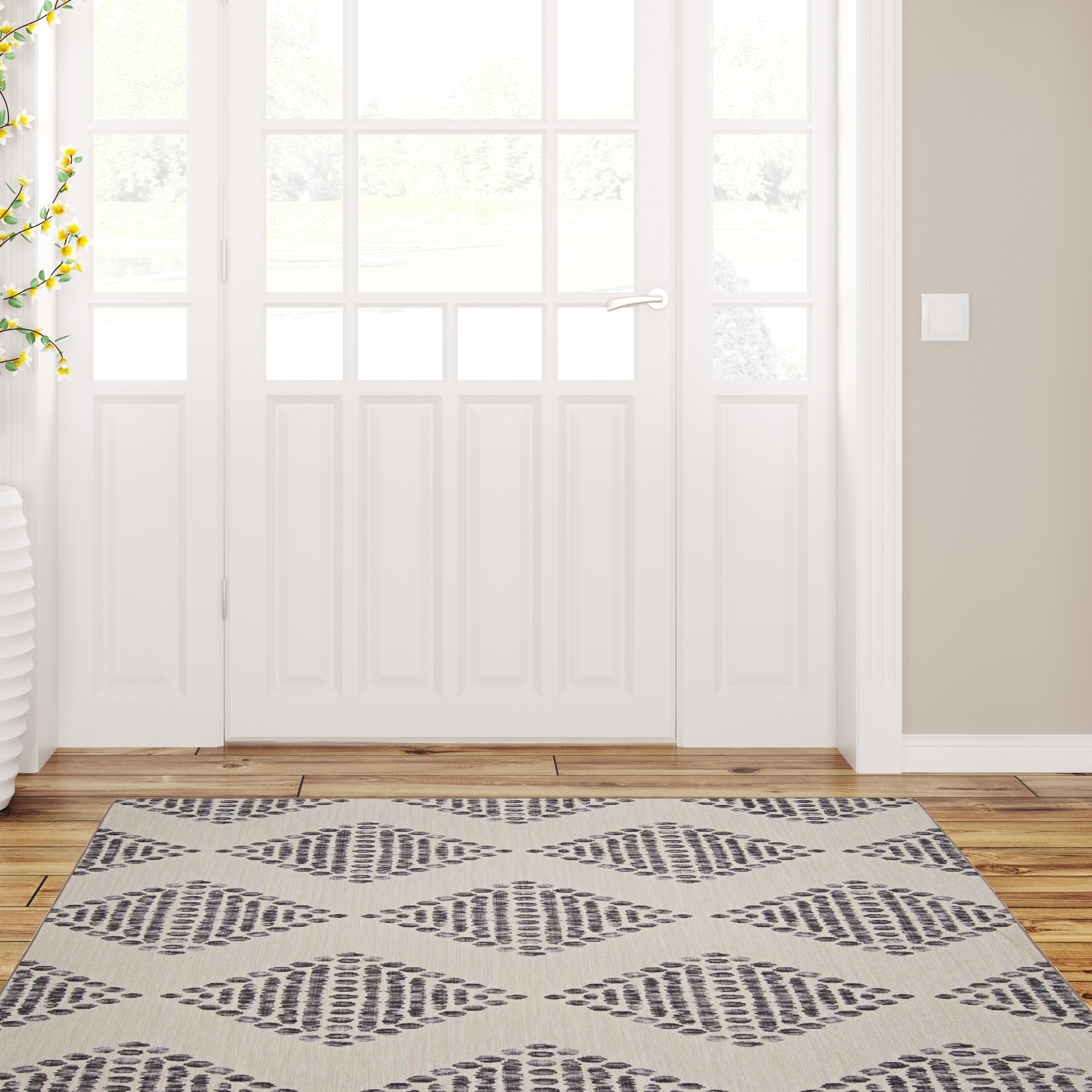 Beige & White Cotton Door mat Rug Indoor Outdoor - 2x3' Zig Zag