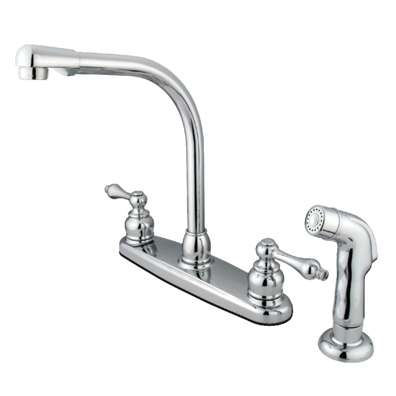 Robinet de cuisine central à deux poignées 8 po Kingston, Chrome poli, Avec jet