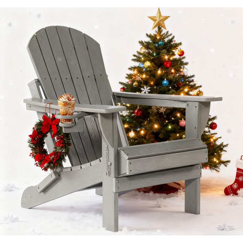 Chaise Adirondack pliante, chaises Adirondack en plastique texturé en bois avec porte-gobelet, chaise de foyer d'extérieur en PEHD résistant aux intempéries, chaises de patio pour le jardin, la cour, la terrasse, 380 lb