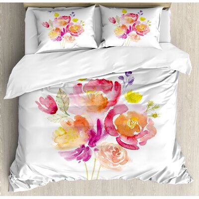 WaterBouquet of Roses Romantic Artistic Corsage Design Bridal Wedding Flora Duvet Cover Set -  Ambesonne, nev_38079_king